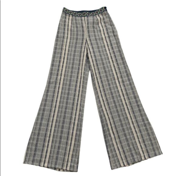 Flying Tomato Pants Wide Leg Blue Taupe Striped High Waisted Palazzo Small NWT - Picture 1 of 12